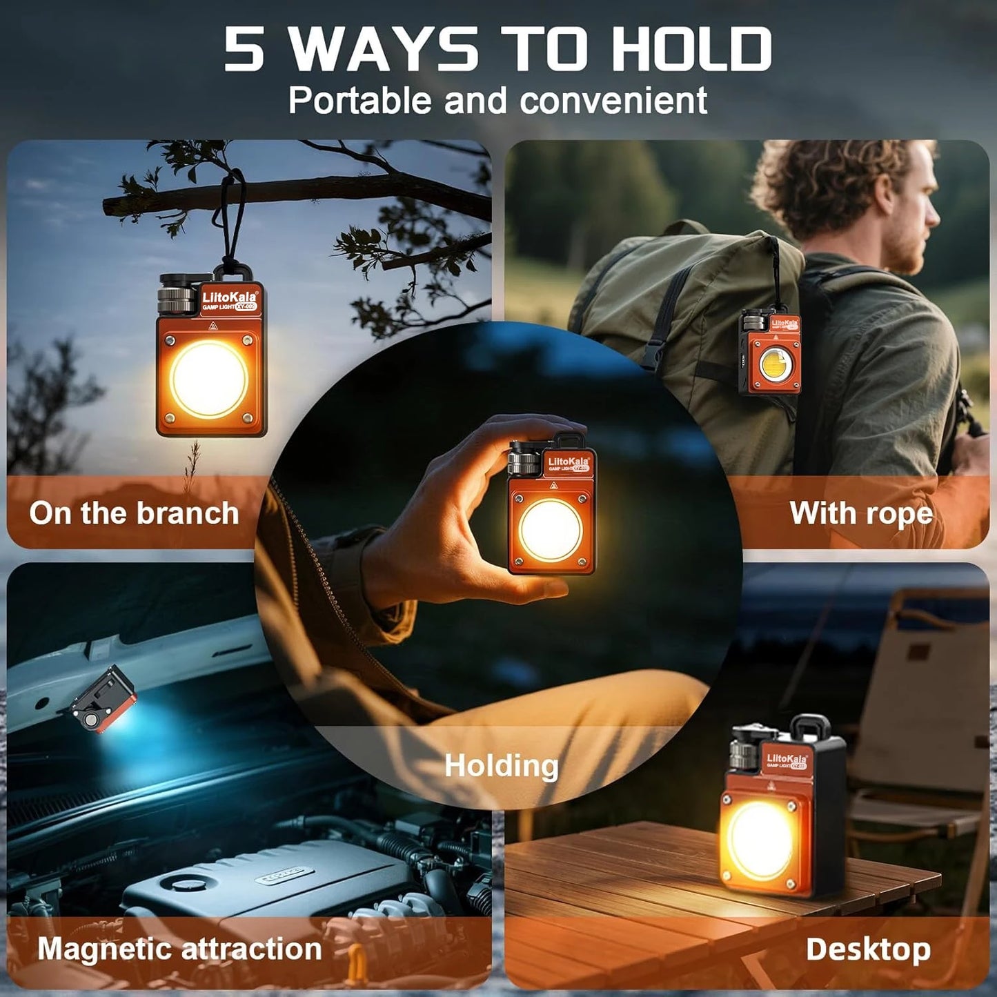 Lampe de camping LED rechargeable portable LiitoKala XY-009, multifonctionnelle, pour les activités de plein air, longue durée de vie