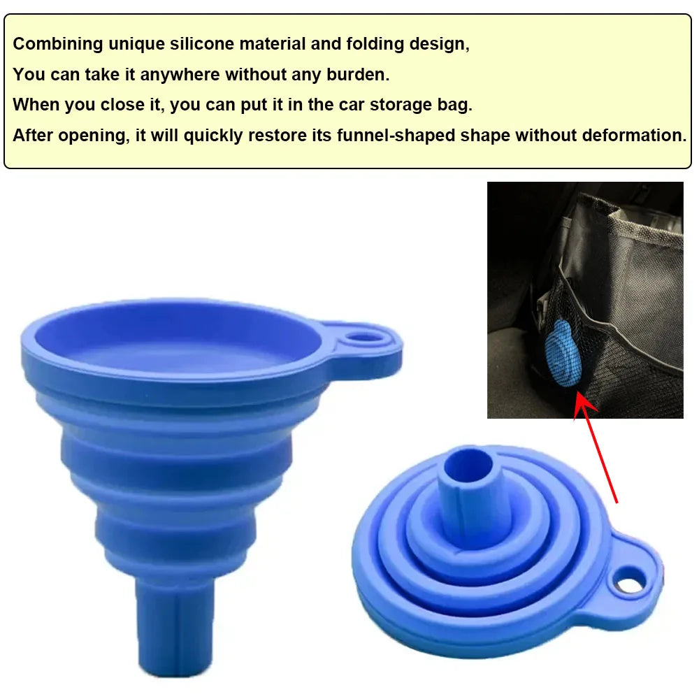 Entonnoir universel pour liquide en silicone, pliable et portable, pour voiture, eau chaude