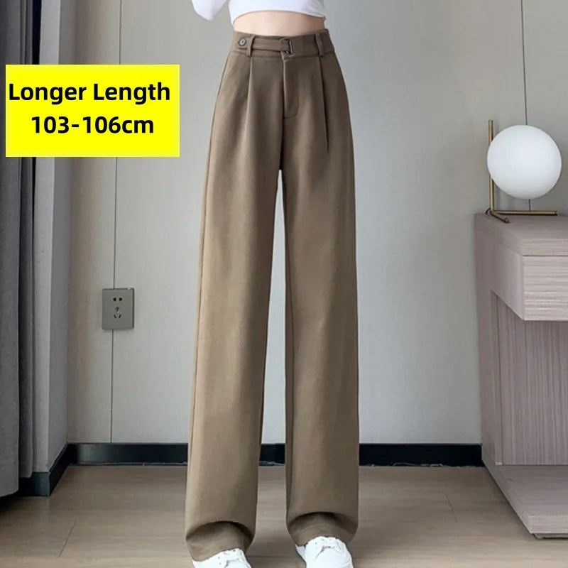 Pantalon en laine épais à jambe large pour femmes — décontracté, taille haute, bouton, chic, automne-hiver 2025