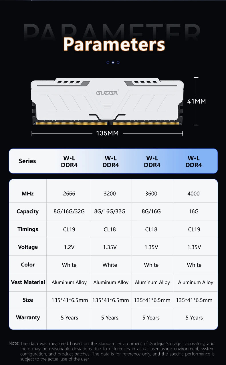 ‌ Mémoire de bureau GUDGA DDR4 RAM 3200MHz/3600MHz/2666MHz 8GB/16GB/32GB 288-Pin DIMM avec dissipateur thermique en aluminium