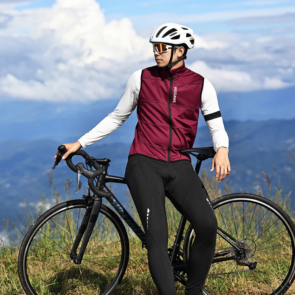 WOSAWE Chaleco térmico polar de invierno para hombre, chaqueta de ciclismo sin mangas, ropa de ciclismo para otoño, chaleco cálido sin bolsillos