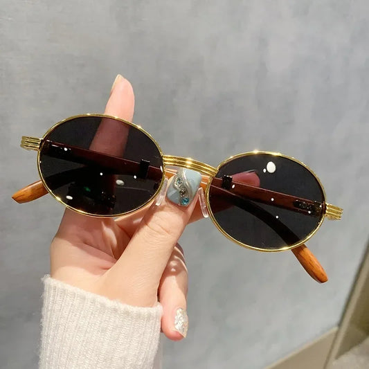 Gafas de sol ovaladas de madera para hombre y mujer, gafas de sol vintage, gafas de sol de lujo, gafas de diseño, moda