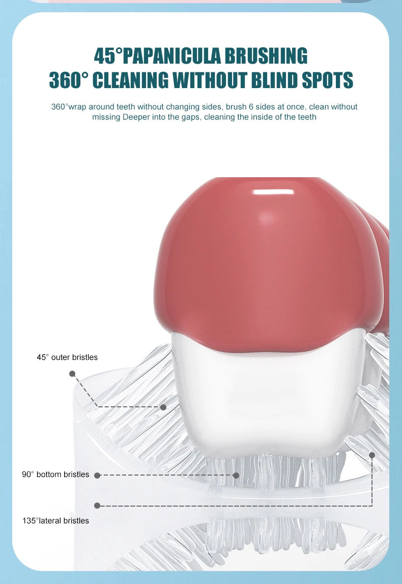 Cepillo de dientes eléctrico infantil en forma de U, rotación de 360 grados, dibujos animados inteligentes, cepillo de dientes de silicona, automático, recargable, sónico