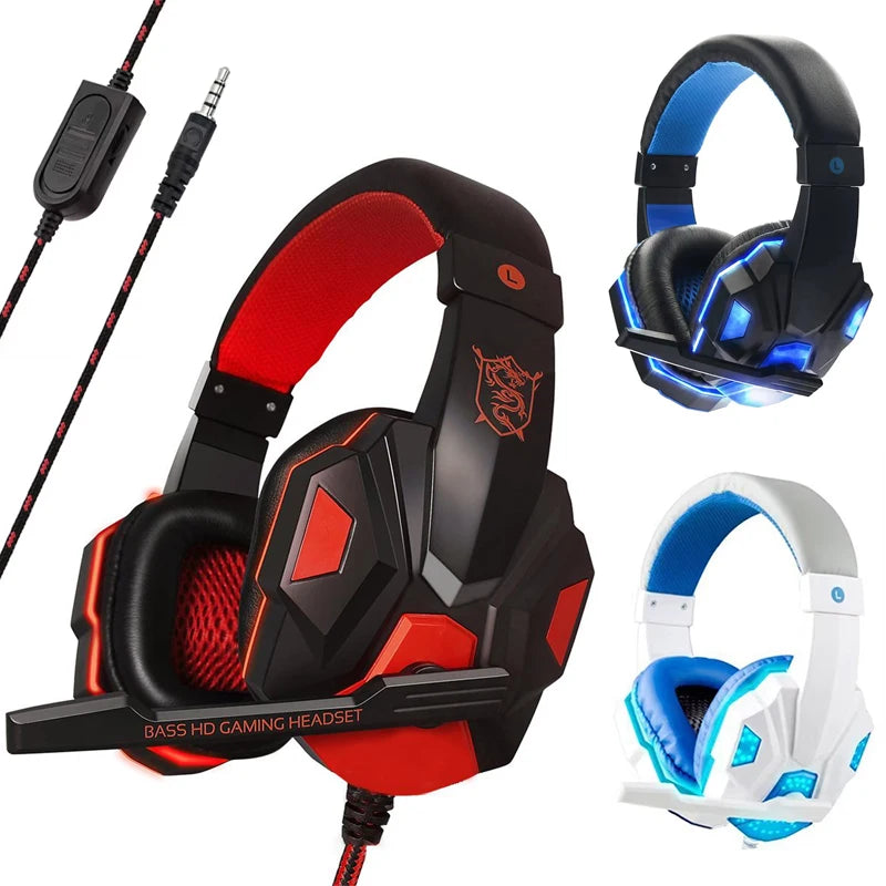 3.5mm Wired Gaming Headset PC Stereo Bass Gamer Headphone Phone Laptop Earphone Headset with Microphone for PS4 Xbox One Switch