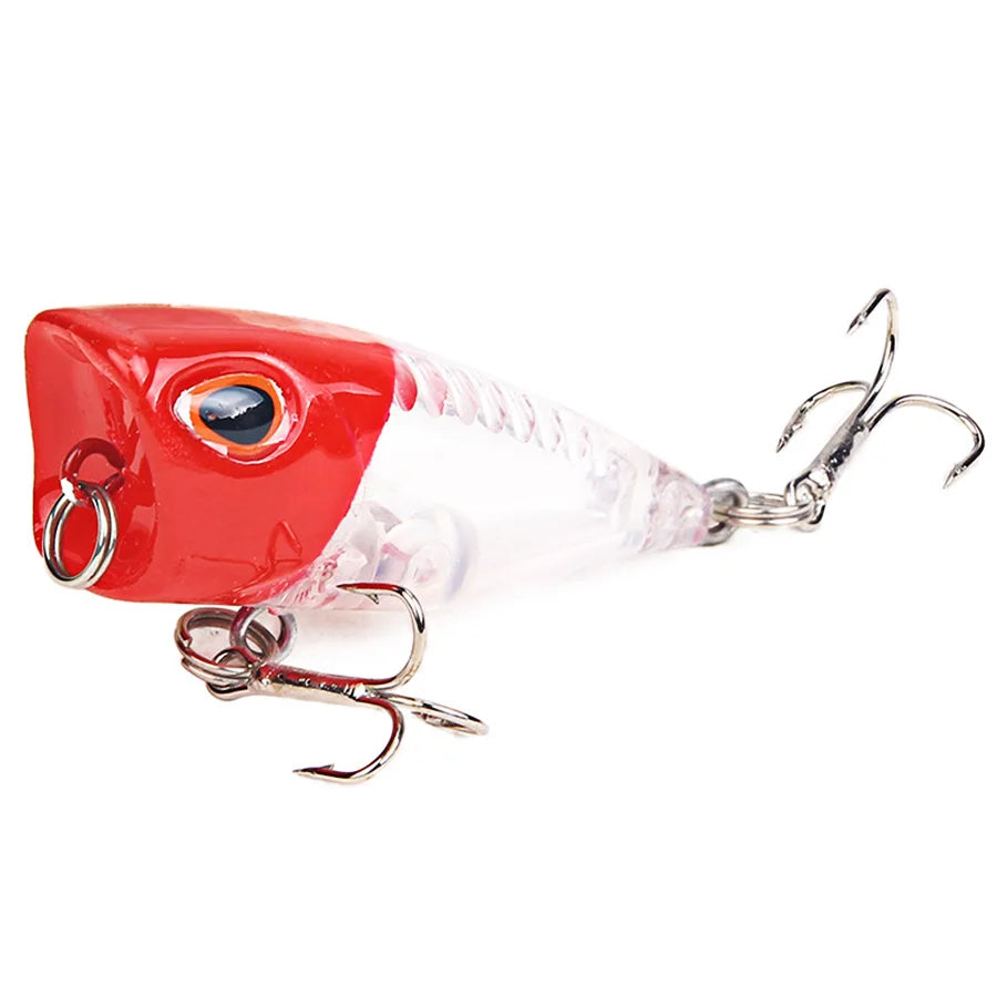 Ensemble de 7 leurres de pêche Mini Popper Crankbaits, yeux 3D, appâts durs, kit de leurres artificiels, wobblers pour la pêche à la traîne, brochet, surface de l'eau, swimbaits