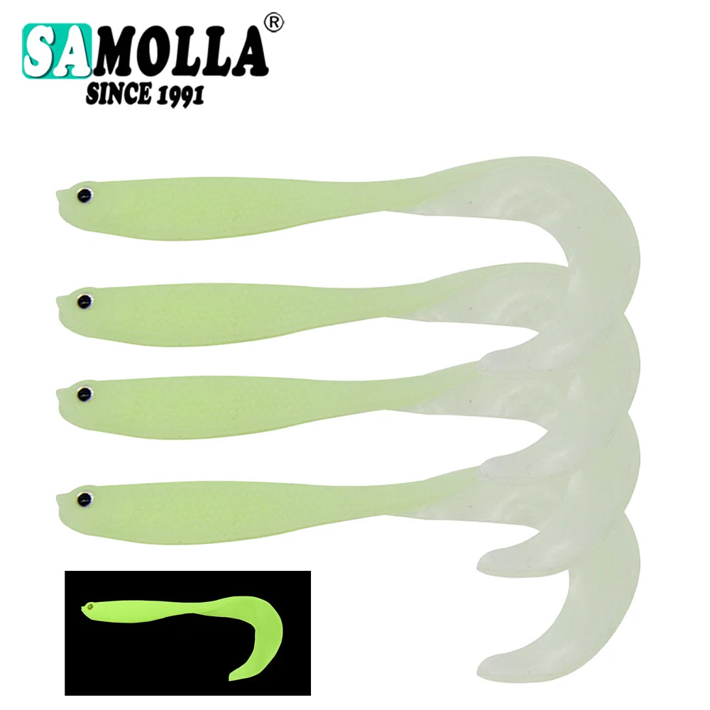 4 Pcs/lot Soft Worm Baits, Long Tail Bass Lures, Realistic Fishing Lure 4 Pieces Fishing Lure Jigs Wobblers 12.5cm 55g Shad T-tail
