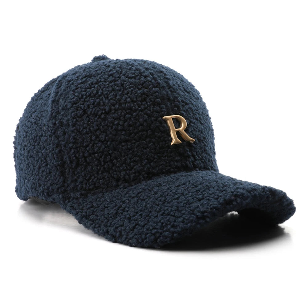 Casquette de baseball en laine d'agneau verte — lettres dorées, trucker, hiver, femme et homme