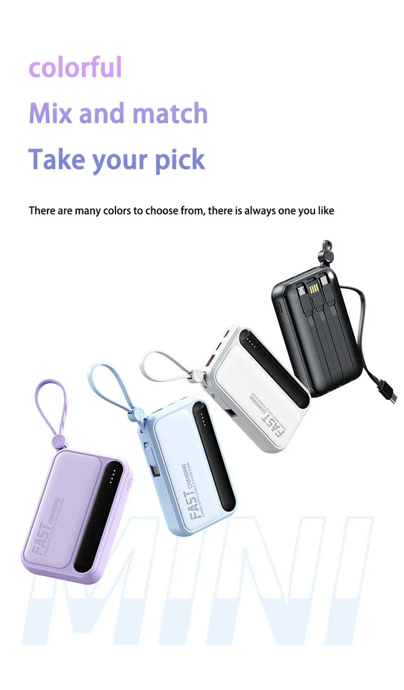 Power Bank 120W grande capacité — 4 câbles intégrés, affichage numérique intelligent, portable