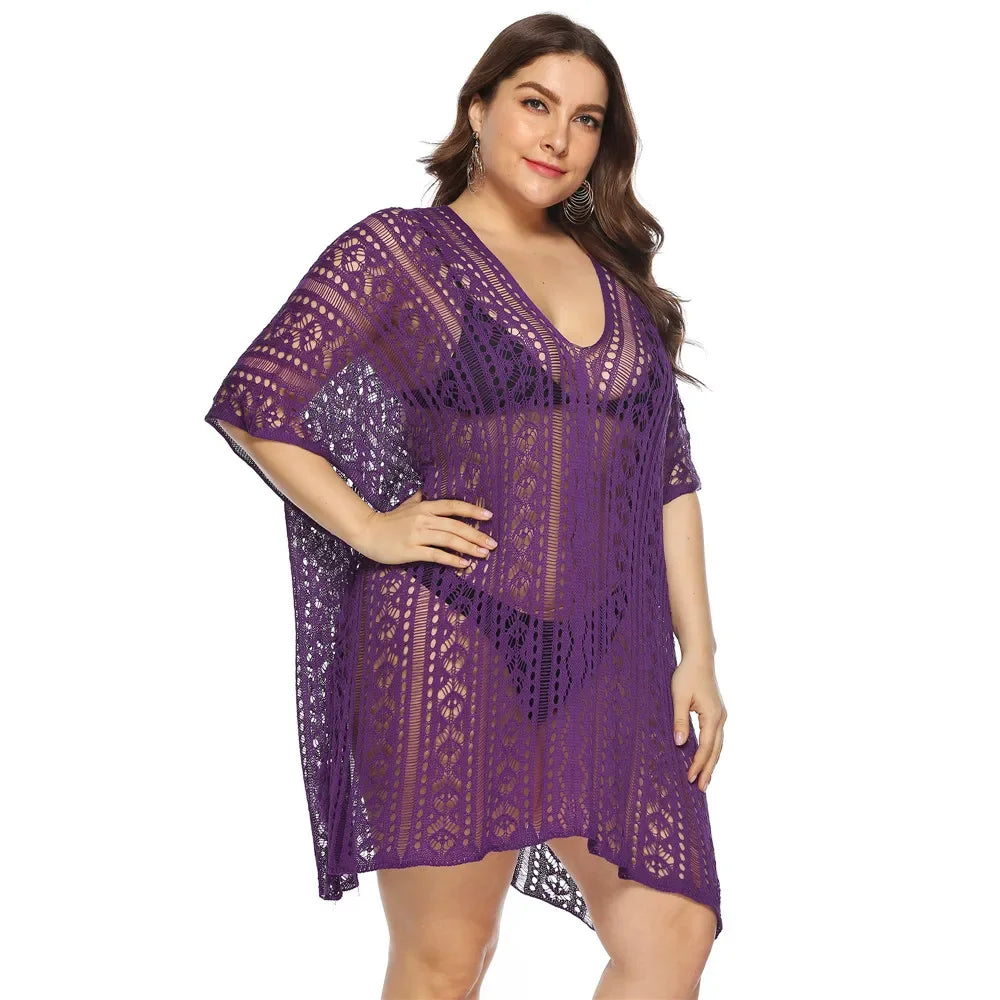 Grande taille Robe De Plage tunique maille unie Bikini couvrir maillot De Bain vêtements De Plage amples maillots De Bain pour les femmes Robe Robe De Plage