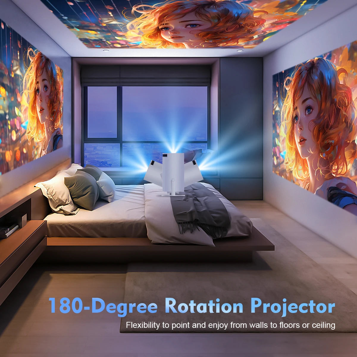 Projecteur magnétique 8K Android 14 — double WiFi6, 290 ANSI, BT5.4, 1080P, cinéma maison extérieur