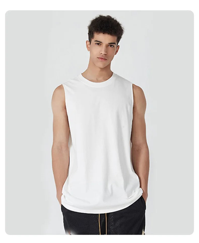 Nouveau débardeur basique en coton solide 180g pour homme 2026 – T-shirt sans manches Athleisure Fitness Décontracté pour homme
