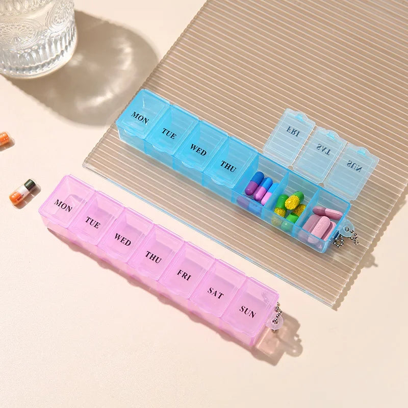 Weekly mini medicine box, storage organizer, 7-grid container, independent lattice, trendy