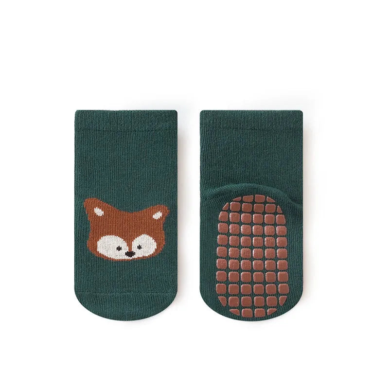 6 pares de calcetines antideslizantes para niños, calcetines de piso cómodos con diseño de zorro y oso de dibujos animados para niños y niñas