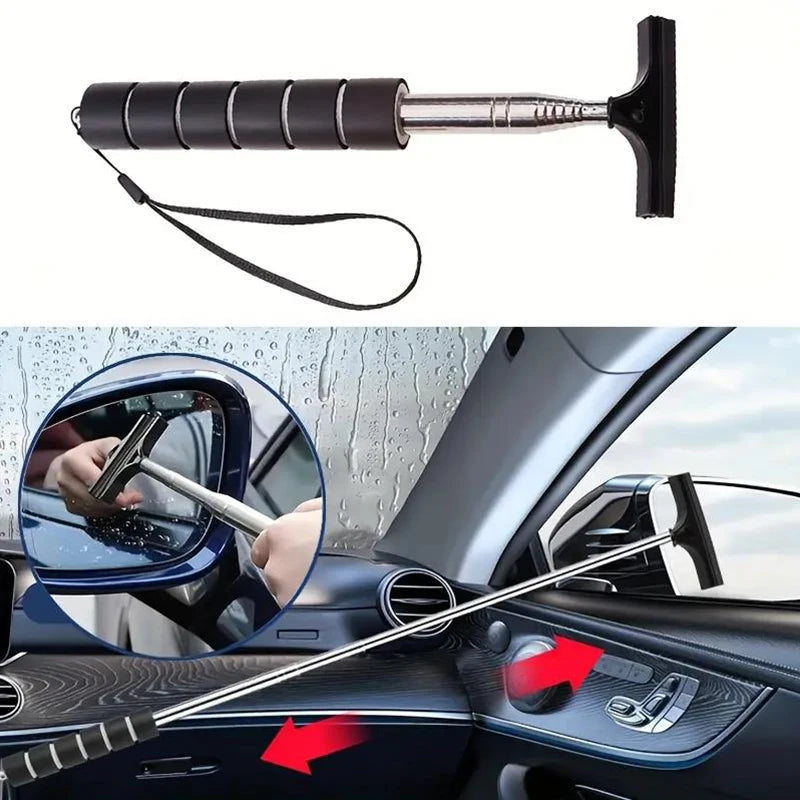 Limpiaparabrisas para espejo retrovisor de coche, mango telescópico, limpiaparabrisas para espejo retrovisor de coche, herramientas de limpieza duraderas de acero inoxidable para ventanas de automóviles, cepillo de limpieza