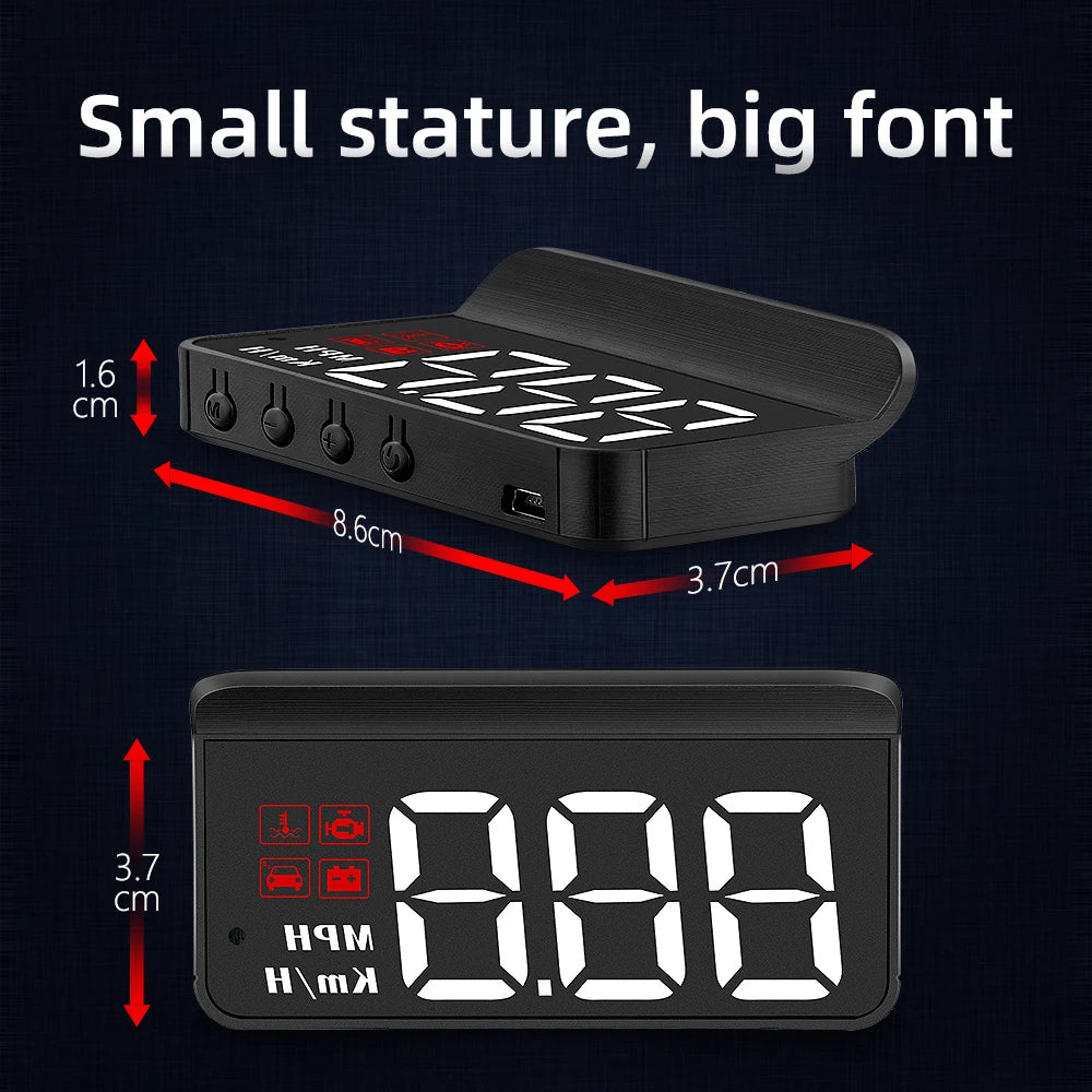 Affichage tête haute OBD2 GPS HUD — projecteur de vitesse voiture, alarme kilométrage, carburant