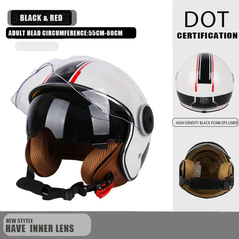 DOT - Vintage Open Face Motorcycle Helmet, Retro 3/4, Cruise, for Men and Women