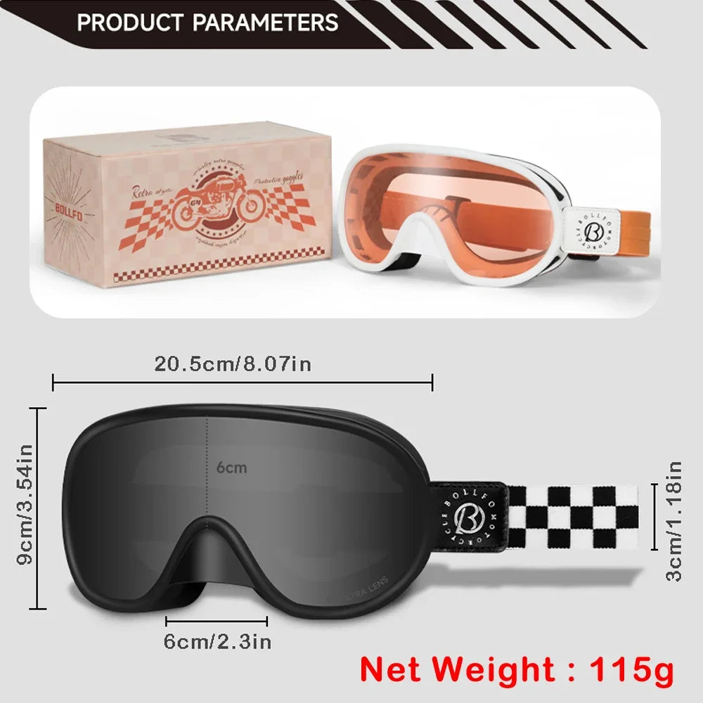 BOLLFO Vintage Photochromic Motorcycle Goggles Motocross Riding Gear UV400 Anti-Fog Ski Snowmobile Snowboard Goggles
