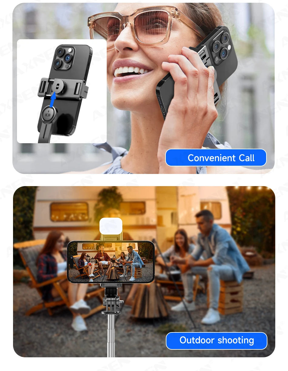 Trépied perche à selfie Bluetooth — support bureau, téléphone, obturateur télécommande sans fil, lumière de remplissage