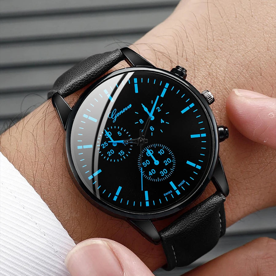 Ensemble Montre Bracelet Collier Homme 3 Pièces — Cuir Décontracté Quartz