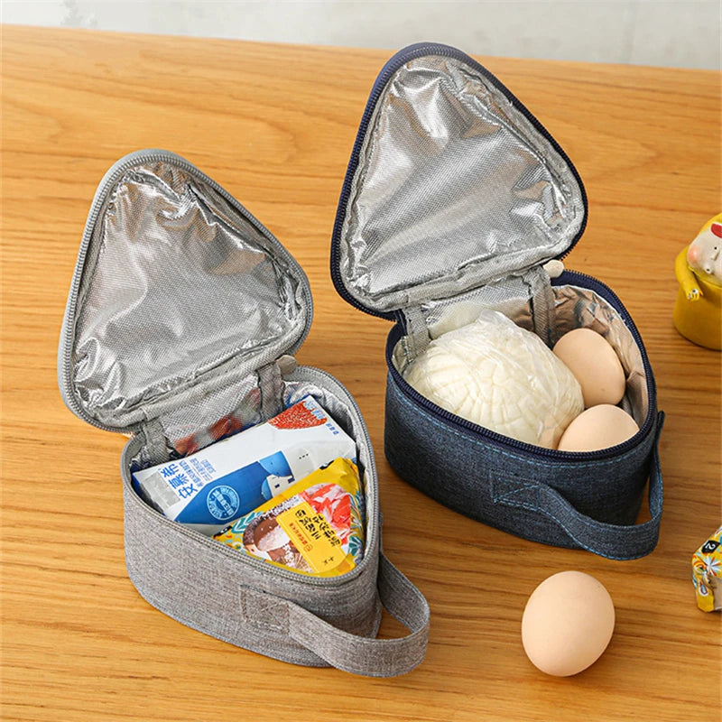 Mini bolsa aislante triangular de aluminio, enfriador térmico, bolsa de almuerzo para estudiantes, bolsa para bolas de arroz, fiambrera, bolsas de transporte para almuerzo Bento
