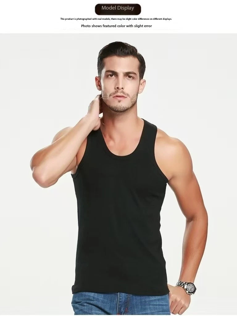 1 pièce Débardeur de sport en coton pour homme, style décontracté pour adolescents, sans manches, pour le fitness et l'entraînement, haut simple