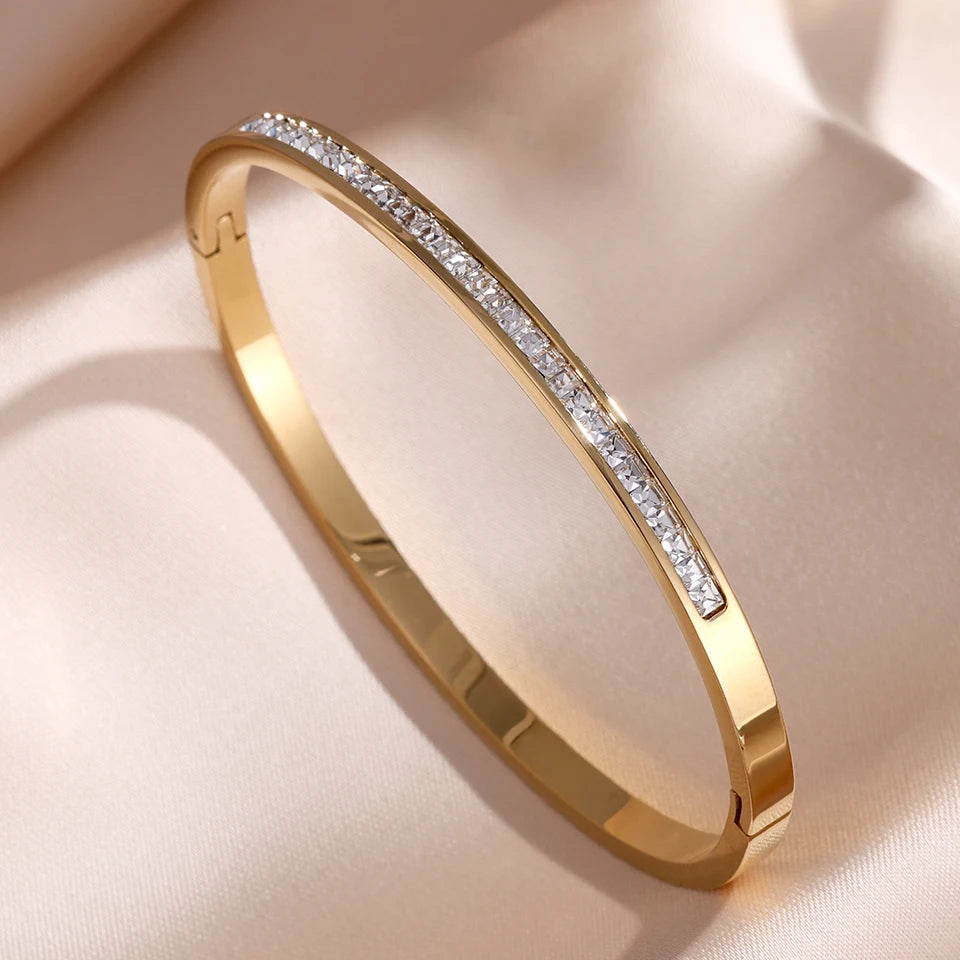 ZAKOL 5/1 Pcs Set Stainless Steel Bracelet with Sparkling Zirconia Inlaid for Women Stackable Bracelets Fashion Non-Fading Jewelry Gift
