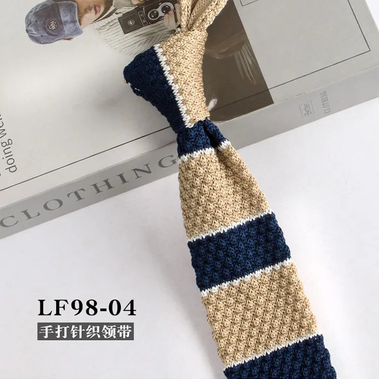 Cravates tricotées rayées pour hommes, rétro étroit, Style coréen, chemises décontractées, accessoires, costume, cravate