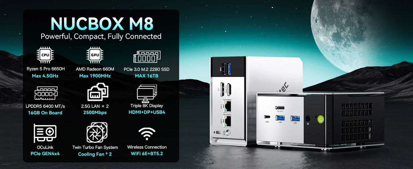 Mini PC GMKtec M8 AMD Ryzen 5Pro 6650H Nucbox Windows 11 LPDDR5 16 Go 500 Go/1 To GPU Radeon 660M Oculink Wifi 6E BT5.2