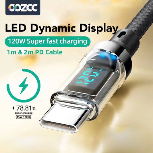 OOZCC Cable de pantalla LCD Watt, transferencia de datos de cable USB tipo C de carga ultrarrápida máxima de 120 W, USB A a Lightning para IPhone14 Pro