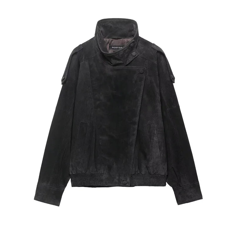 Veste femme automne 2025 nouveau noir à manches longues galets Faux cuir veste moto Style personnalité mode
