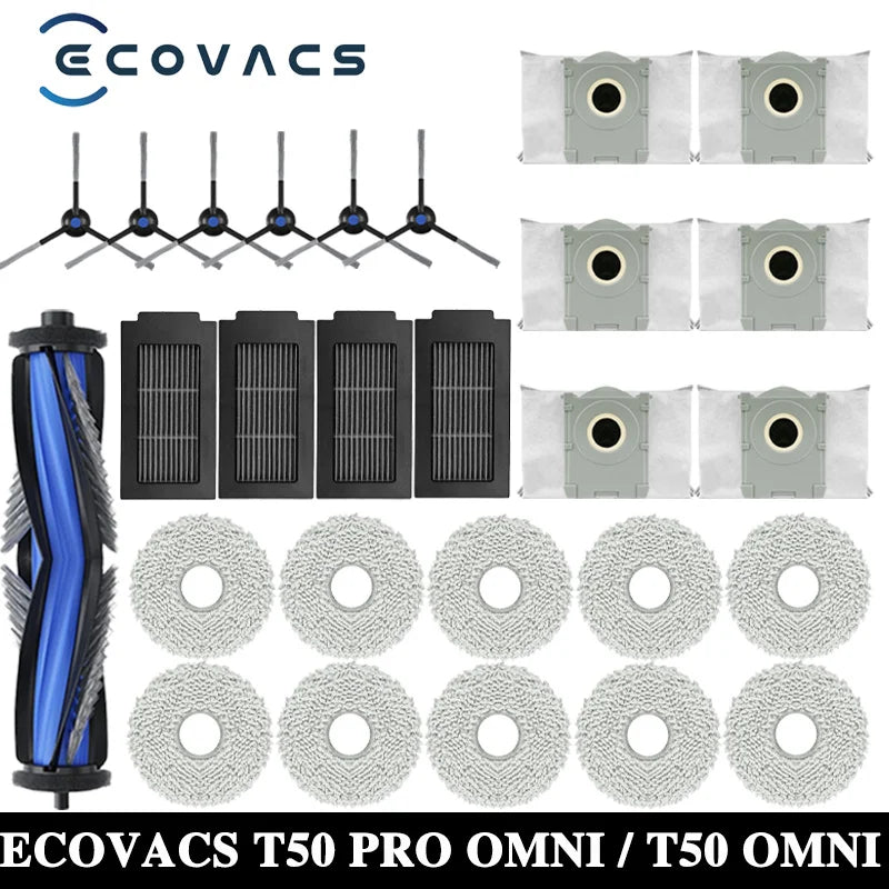 ECOVACS T50 PRO OMNI / T50 OMNI Robot Vacuum Cleaner Spare Parts Main Side Brushes Mop Cloths HEPA Filters Dust Bags Accessories