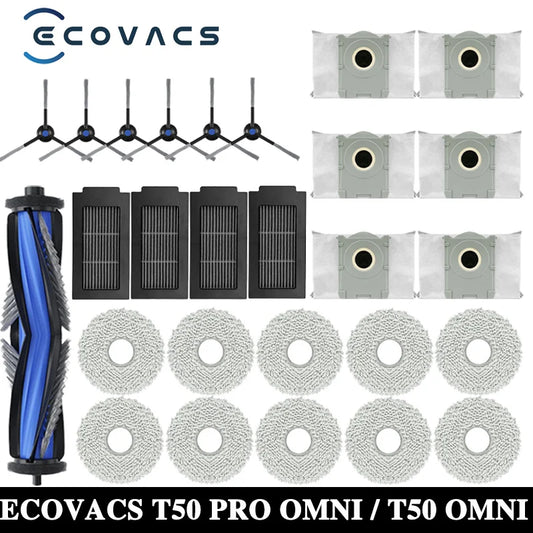 ECOVACS T50 PRO OMNI / T50 OMNI Robot Vacuum Cleaner Spare Parts Main Side Brushes Mop Cloths HEPA Filters Dust Bags Accessories