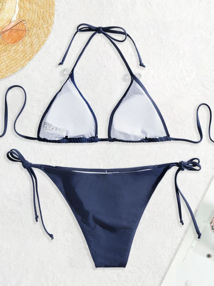 Maillots de bain string Bikini ensemble Sexy nouveau bleu marine maillots de bain femme Sexy maillots de bain Bikinis Triangle pansement femme maillots de bain