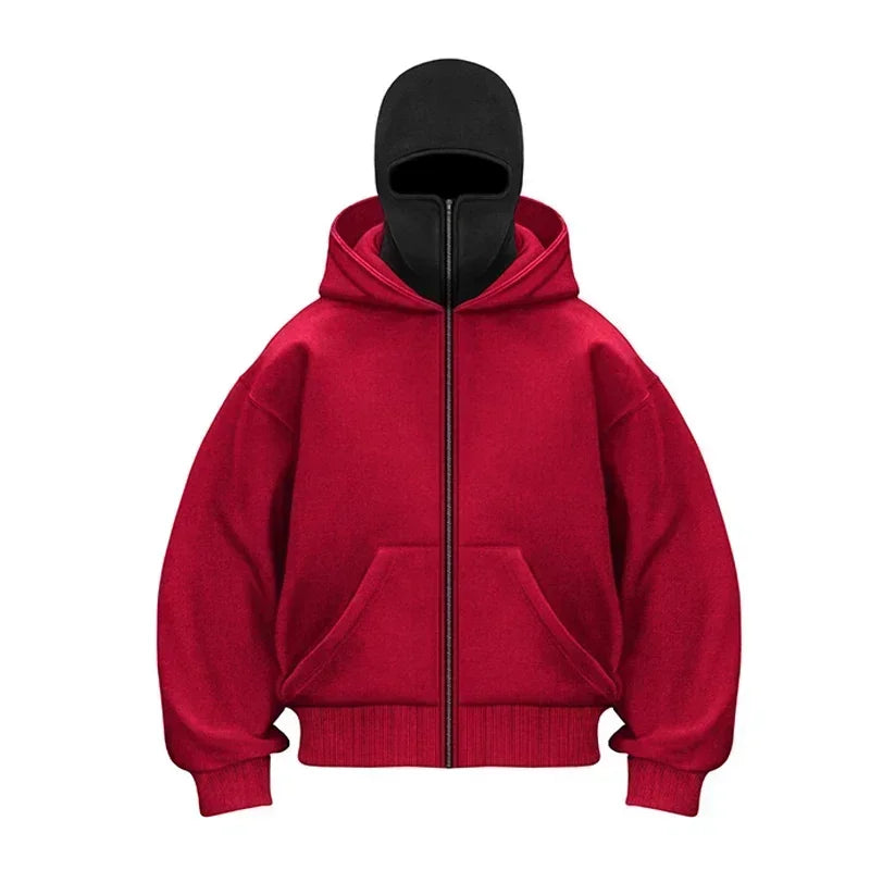Y2K Gothic Harajuku Balaclava for Men and Women, New Winter Hot Item, Double Hooded Sweatshirt, Hooded Mask, Zipper Sports Jacket