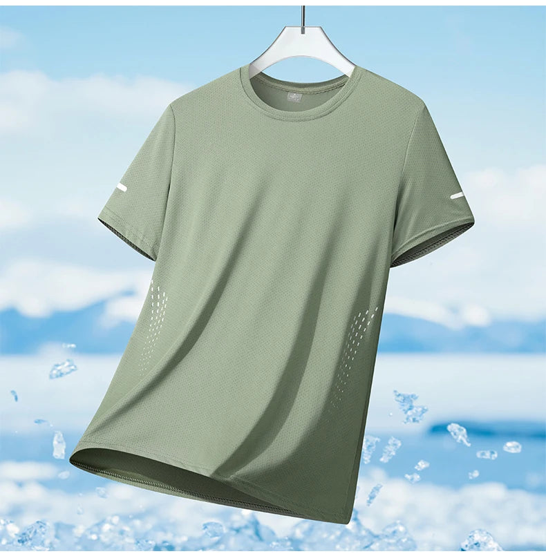 CHRLCK hommes course séchage rapide T-shirts respirant randonnée pêche T-shirts élasticité douce Sports de plein air chemise courte été