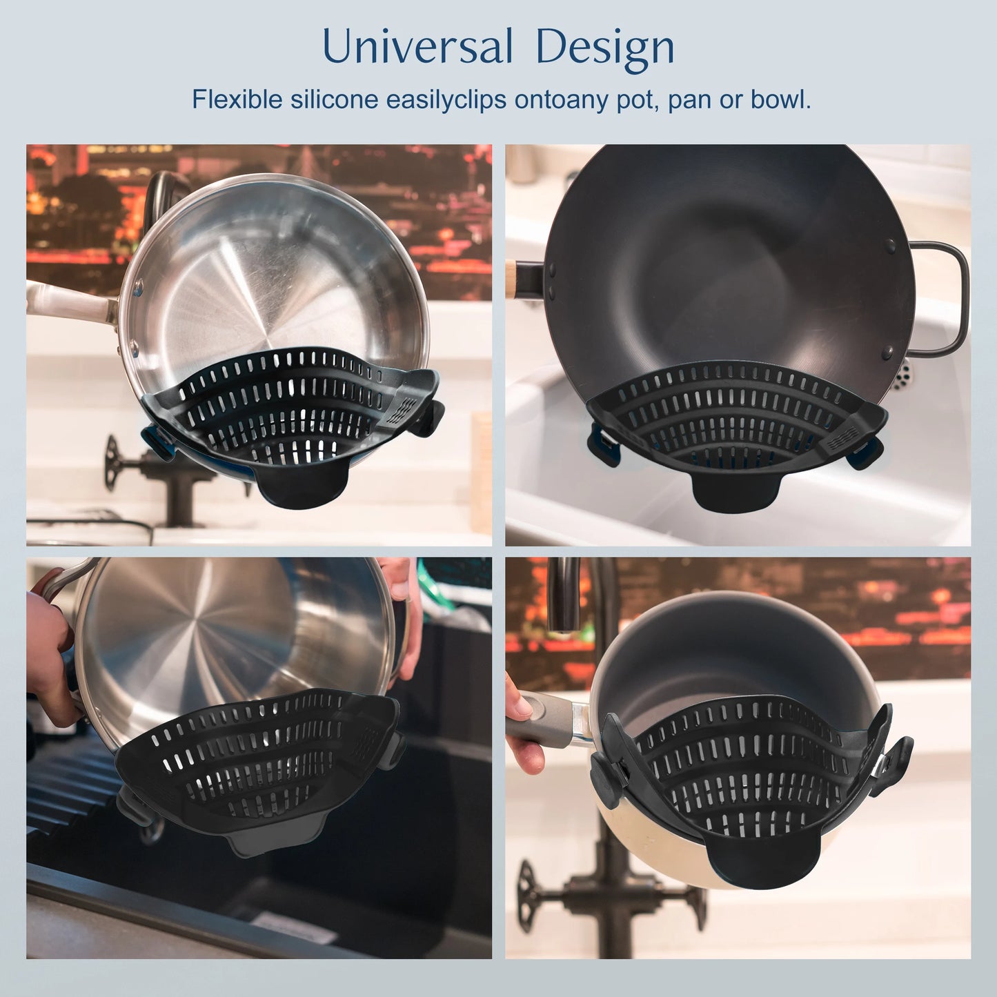 1pc Adjustable Clip-on Silicone Pot Strainer, Silicone Strainer for Pots, Pans and Bowls, Kitchen Pot Colander