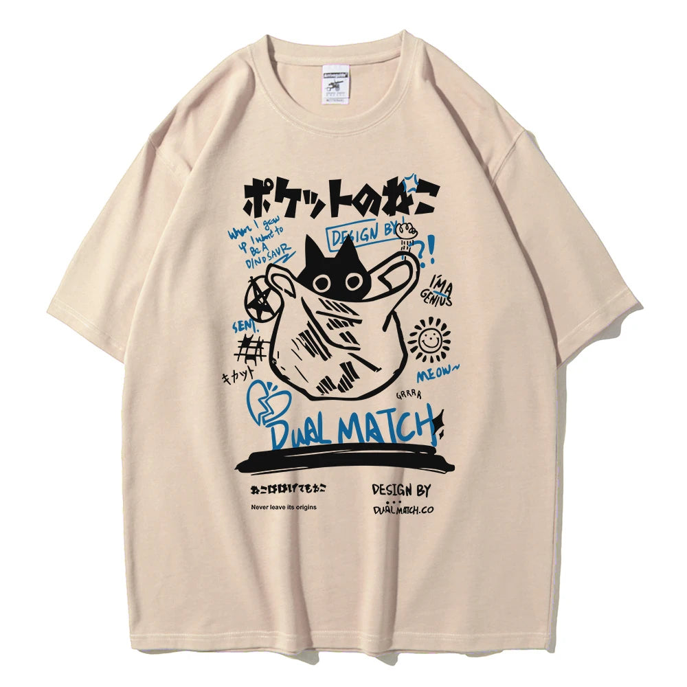 T-Shirt Chat Kawaii Harajuku — Couple Streetwear Y2K Manches Courtes 2024