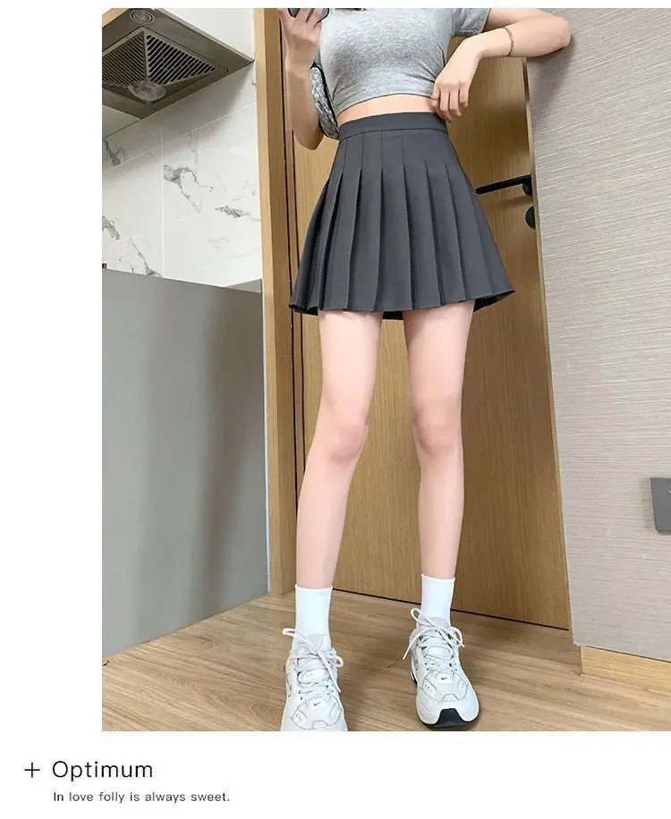 Mini jupe plissée avec short pour femmes, taille haute, ligne a, jupe patineuse, blanc, noir, rose, uniforme scolaire sportif, nouvelle mode, offre spéciale