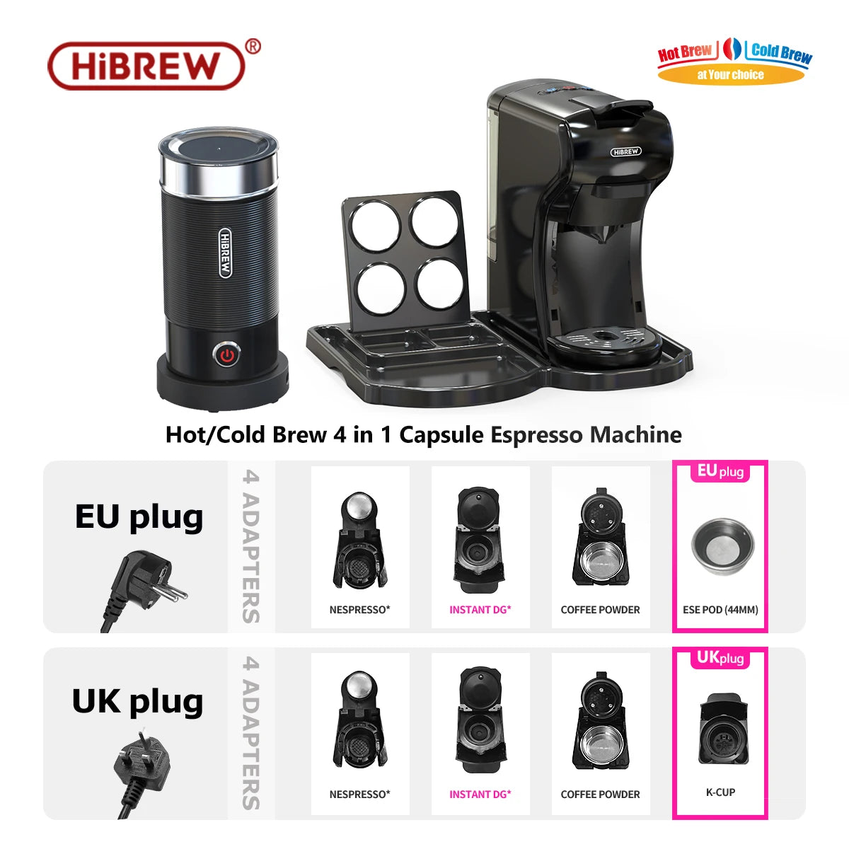 Cafetera Hiinvasive W, cafetera de cápsulas múltiples de frío y calor, cafetera de cápsulas espresso, leche Dolce, Ncomputing so, polvo Hl'autorisation, 19 bares, 4 en 1