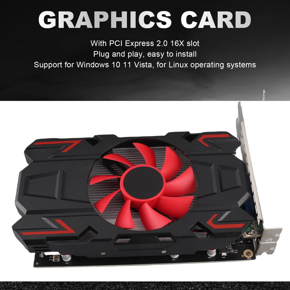 Carte graphique HD7670 4 Go DDR5 128 bits avec ventilateur de refroidissement, prise en charge 2560x1600, interface multimédia HD, carte graphique de jeu DVI VGA
