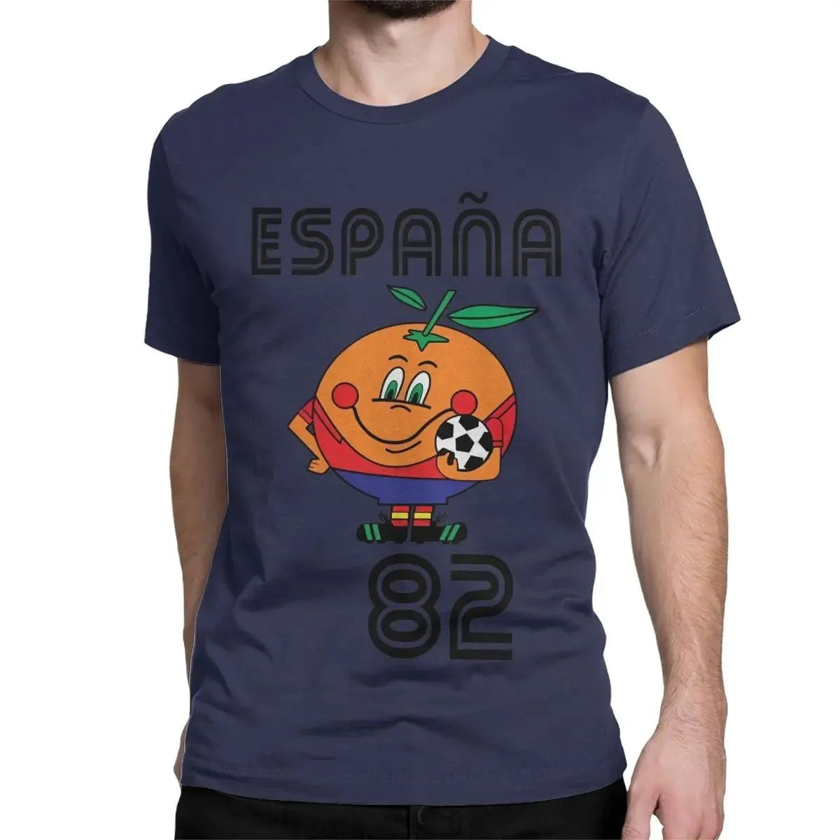 Naranjito High Quality Men's T-shirt Round Neck Spain 82 Spanish Mascot 1982 Football T-shirt Top