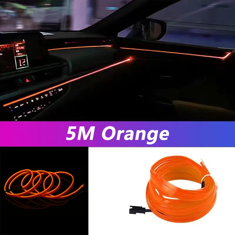 Car Interior LED Strip Light Neon EL Wire Auto Decorative Lamp DIY Flexible Ambient Light USB Party Stops Diode 5m