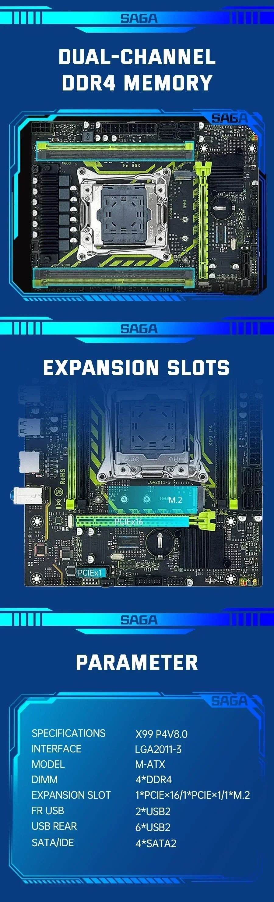 Ensemble de carte mère SOYO X99 avec processeur LGA2011-3 Xeon E5 2630 V4, DDR4 8 Go (1*8 Go) 2133 MHz RAM, NVME M.2 SATA, accessoires informatiques