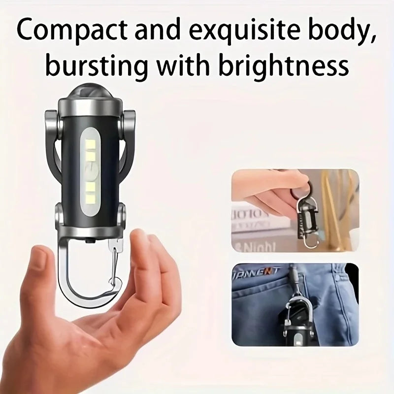 Mini lampe de poche porte-clés Rechargeable, lampe de travail COB, crochet extérieur, voyant d'avertissement d'urgence pour Camping, marche, randonnée