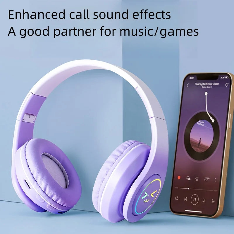 Casque Bluetooth sans fil pour ordinateur — jeu, réduction de bruit, visage souriant, RGB, gamer, basse