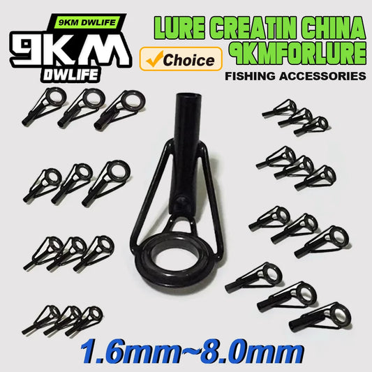 Kit de réparation de Guides de pointe de canne à pêche, 5 pièces, cadres en acier inoxydable, anneaux en céramique, Guide de construction de canne noire, réparation de construction oculaire 6 # ~16 #