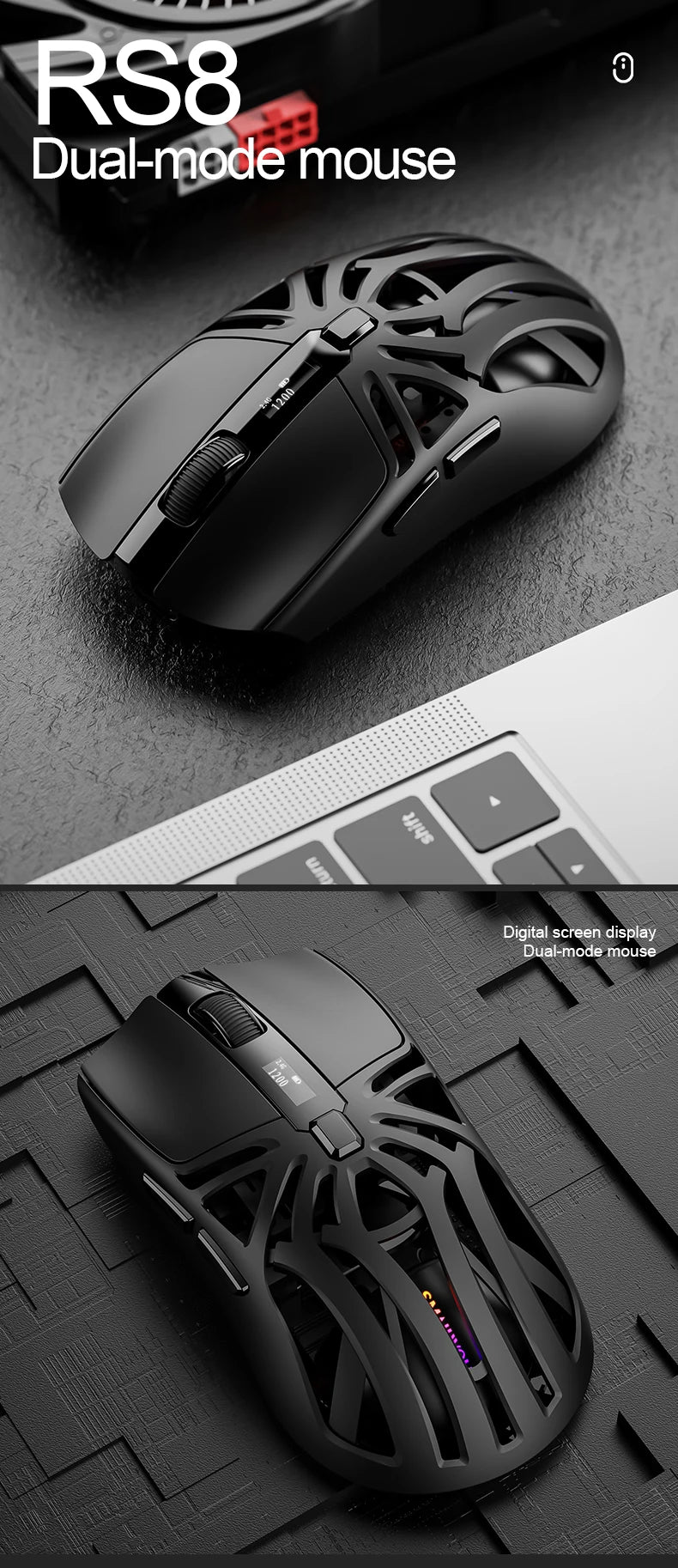 SmailWolf RS8 Bluetooth sans fil 2.4g souris de jeu triple mode léger e-sports jeu 1K taux de retour 10000DPI ordinateur
