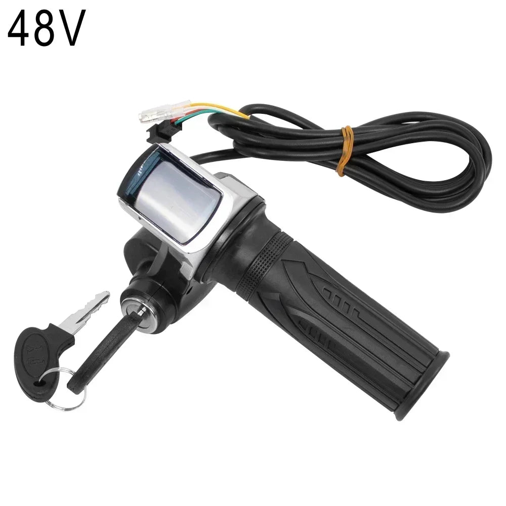 36V 48V 60V Electric Bike Throttle Grip, Electric Bicycle Handlebar with Lock, Scooter Throttle Power Indicator LED Display Key