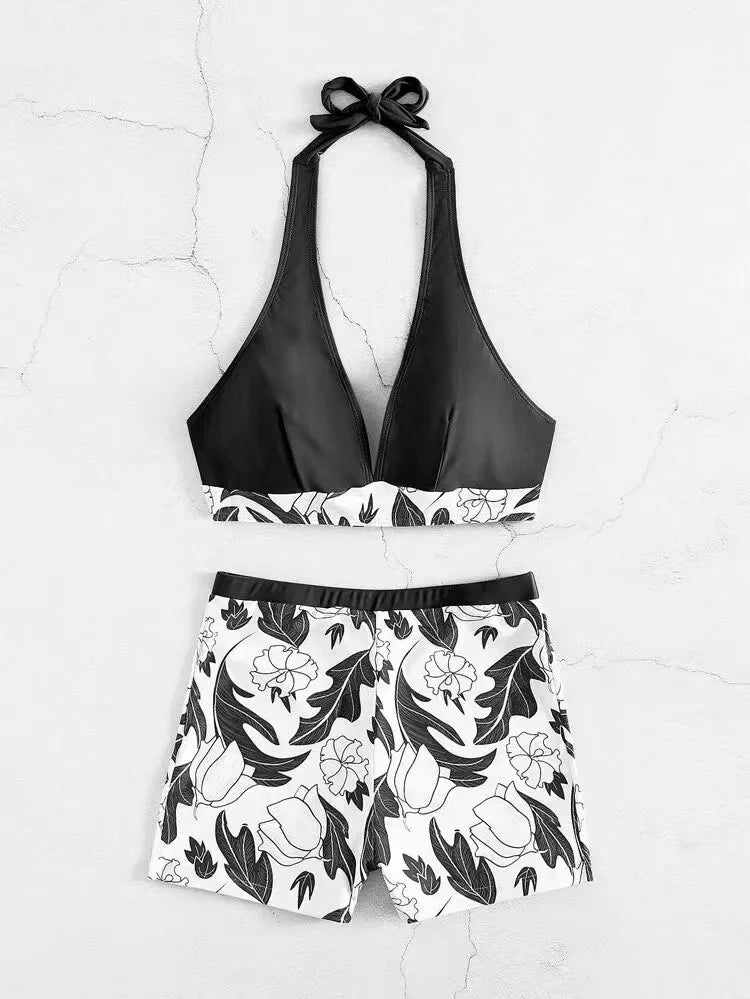 Ensemble de bikini halter 2026, maillot de bain court pour femme, maillot de bain taille haute imprimé, tenue de plage