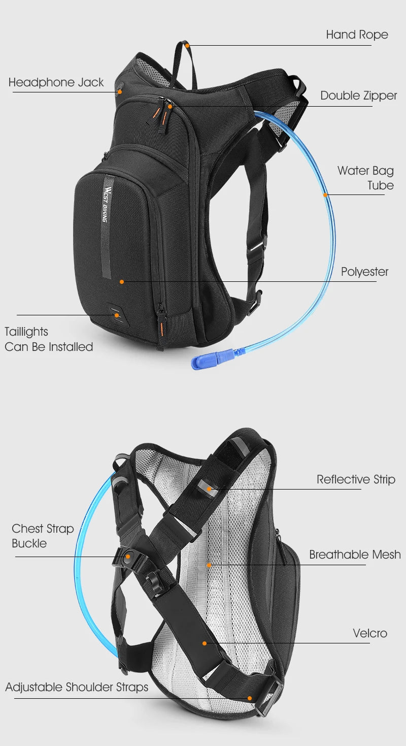 WEST BIKING 10L sac à dos de cyclisme ultraléger sangle ergonomique sac de vélo de route vtt avec sac à eau sac d'escalade de randonnée en plein air